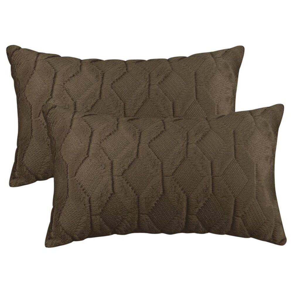 2pcs Short Plush Throw Pillowcases Solid Color for Sofa 12 x 20 Inch Dark Brown